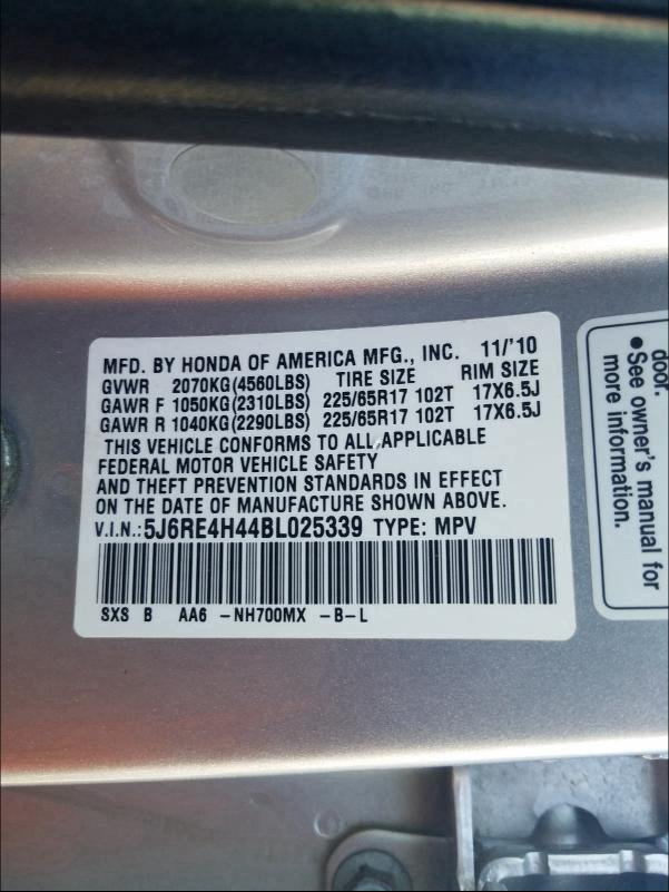 2011 HONDA CR-V SE 5J6RE4H44BL025339