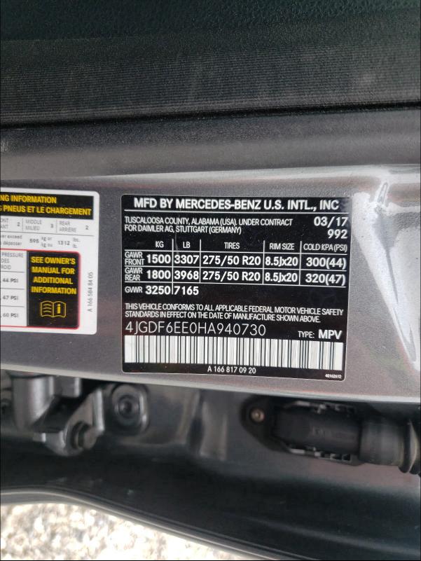 2017 MERCEDES-BENZ GLS 450 4M 4JGDF6EE0HA940730