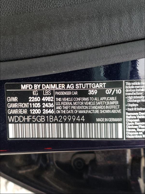 2011 MERCEDES-BENZ E 350 WDDHF5GB1BA299944
