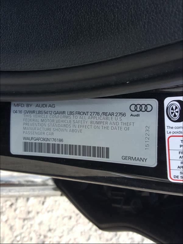 2016 AUDI A6 PREMIUM WAUFGAFC8GN176186