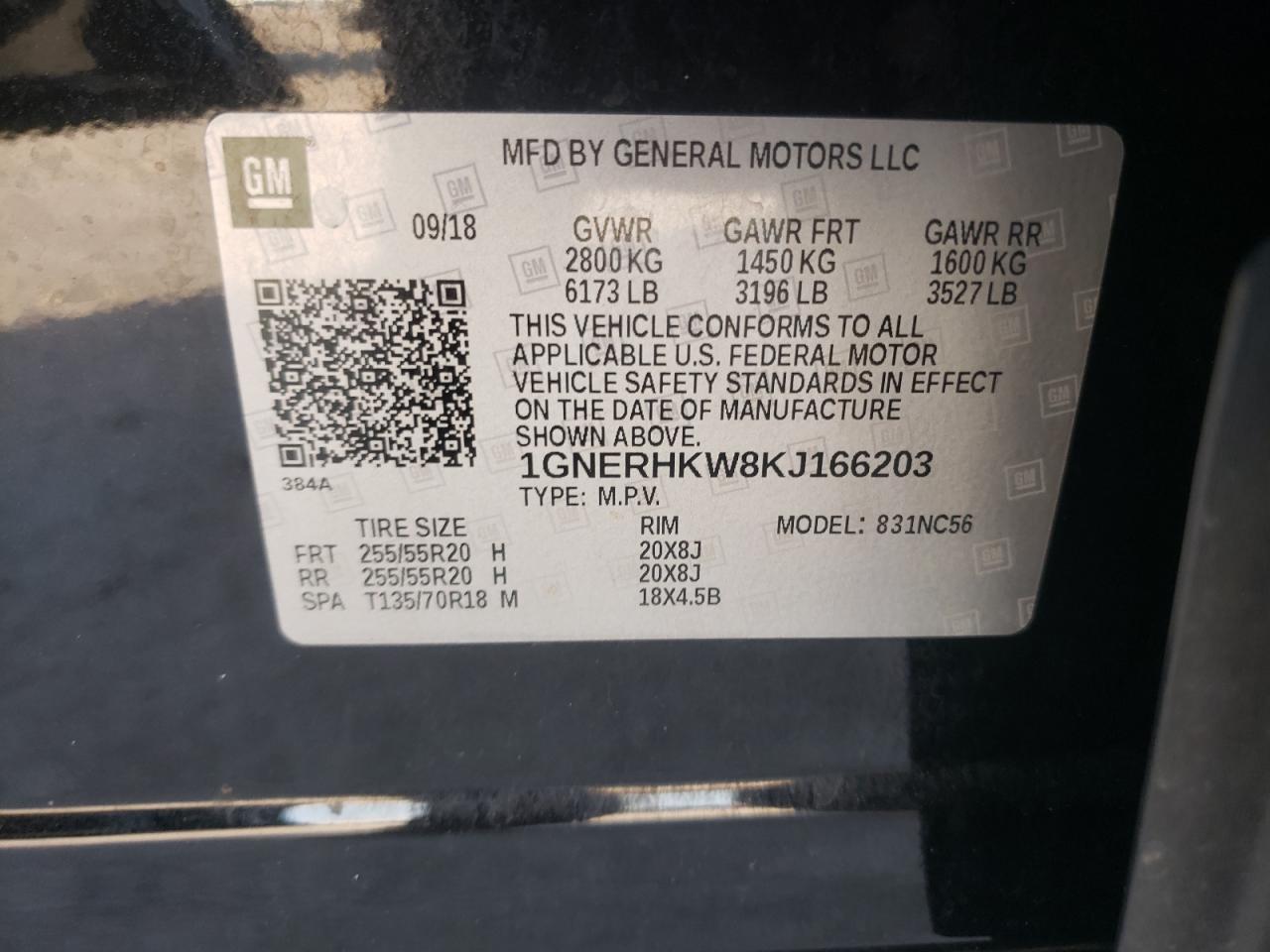 1GNERHKW8KJ166203 CHEVROLET TRAVERSE 2019