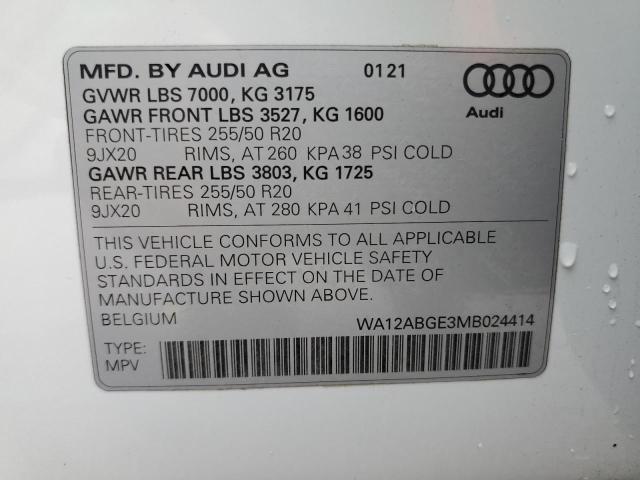 2021 AUDI E-TRON SPO WA12ABGE3MB024414