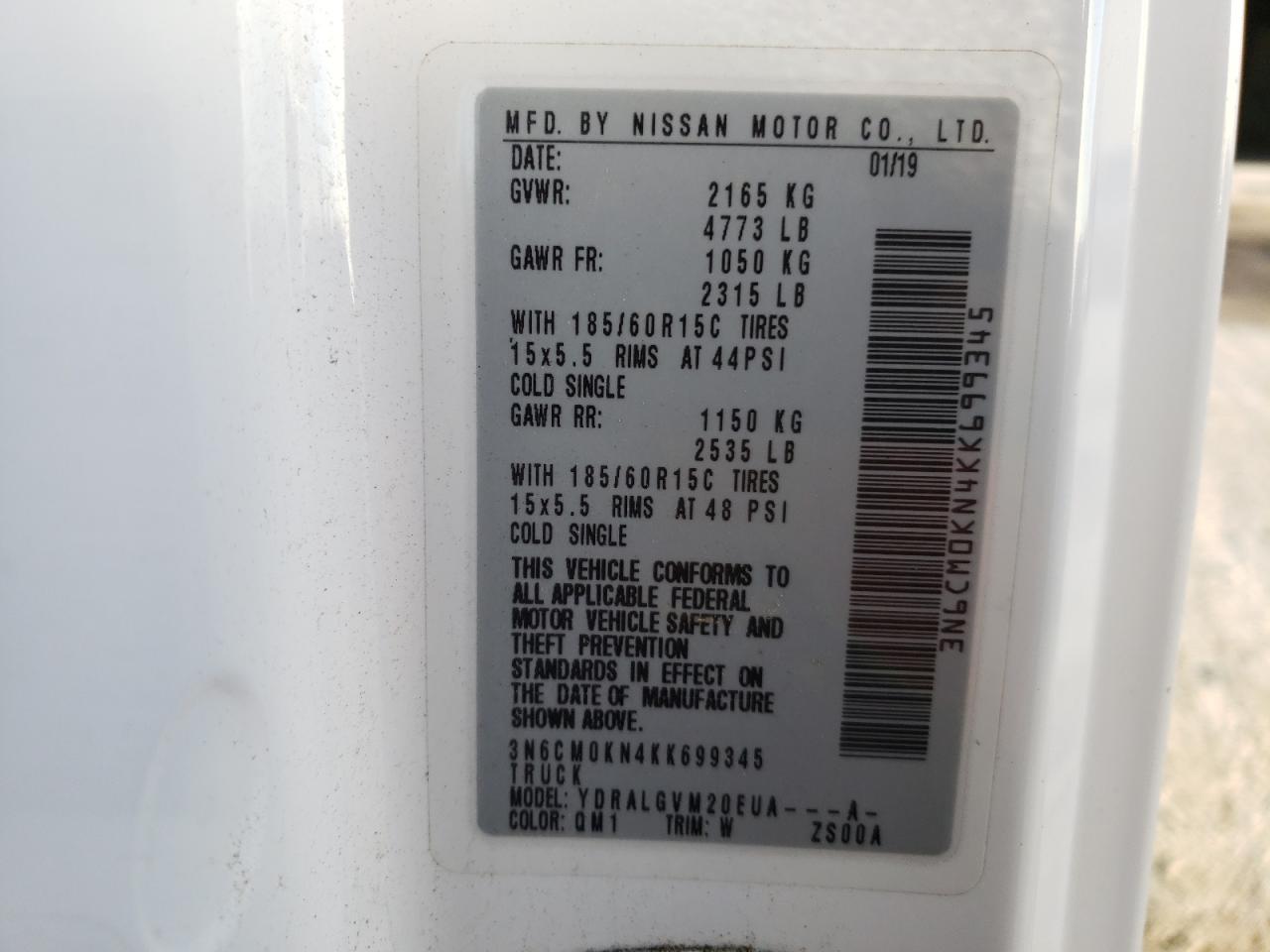 3N6CM0KN4KK699345 NISSAN NV 2019