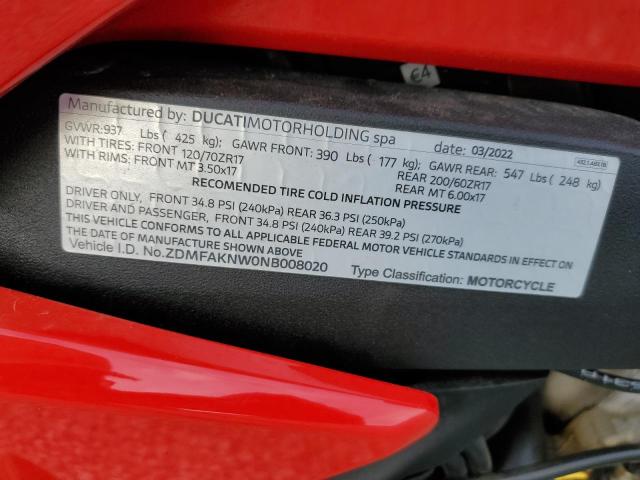 2022 DUCATI STREETFIGH ZDMFAKNW0NB008020