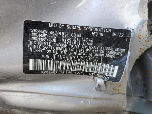 2022 SUBARU WRX GT JF1VBAU65N8009800