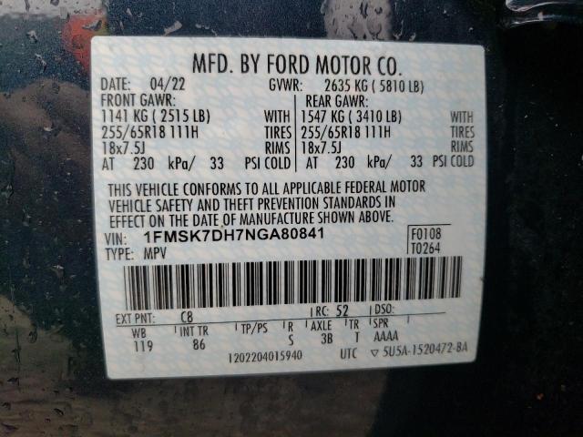 2022 FORD EXPLORER X - 1FMSK7DH7NGA80841