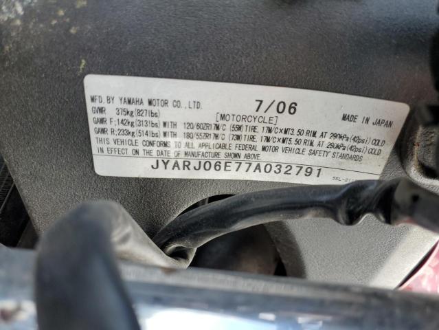 2007 YAMAHA YZFR6 S JYARJ06E77A032791