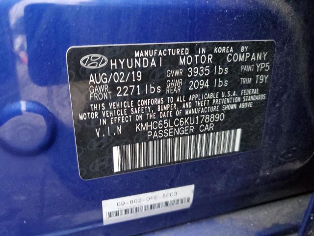 2019 HYUNDAI IONIQ BLUE - KMHC65LC6KU178890