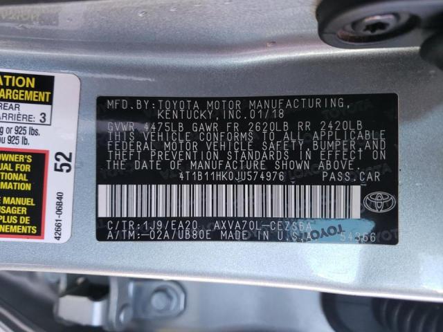2018 TOYOTA CAMRY 4D S 4T1B11HK0JU574976