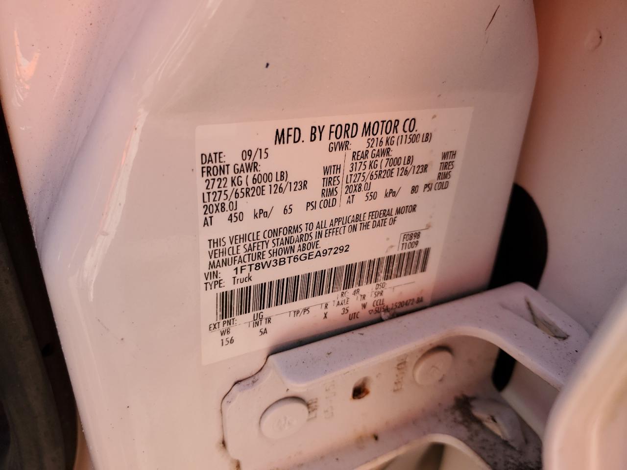 1FT8W3BT6GEA97292 FORD F350 2016