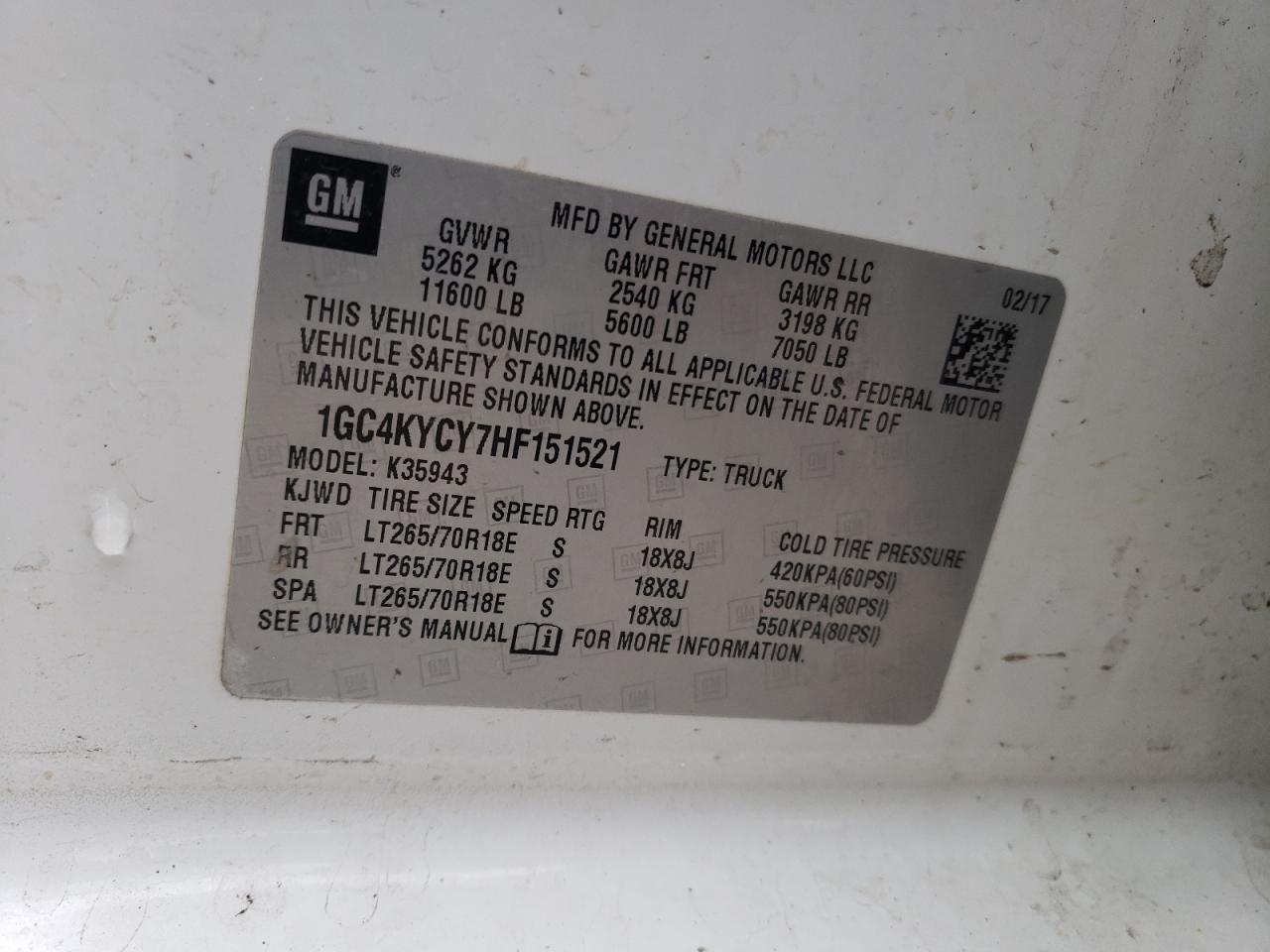 2017 Chevrolet Silverado K3500 VIN: 1GC4KYCY7HF151521 Lot: 69866362