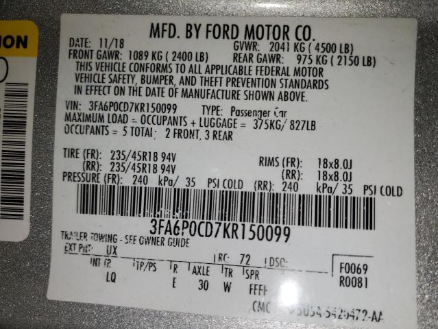 2019 FORD FUSION SEL - 3FA6P0CD7KR150099