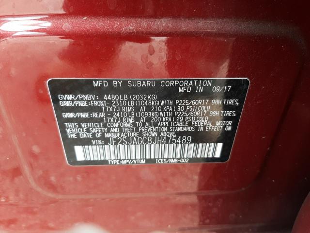 2018 SUBARU FORESTER 2 - JF2SJAGC8JH475489