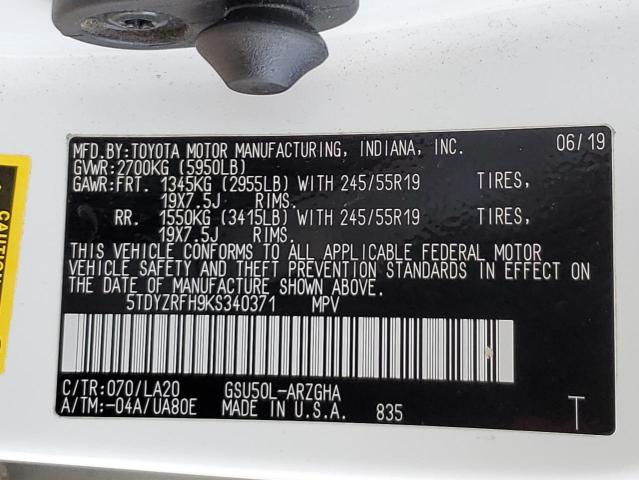 2019 TOYOTA HIGHLANDER - 5TDYZRFH9KS340371