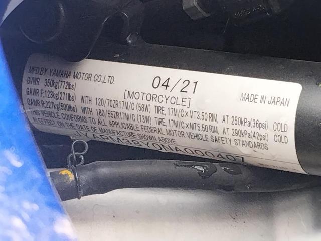 2022 YAMAHA YZFR7 JYARM38Y0NA000407