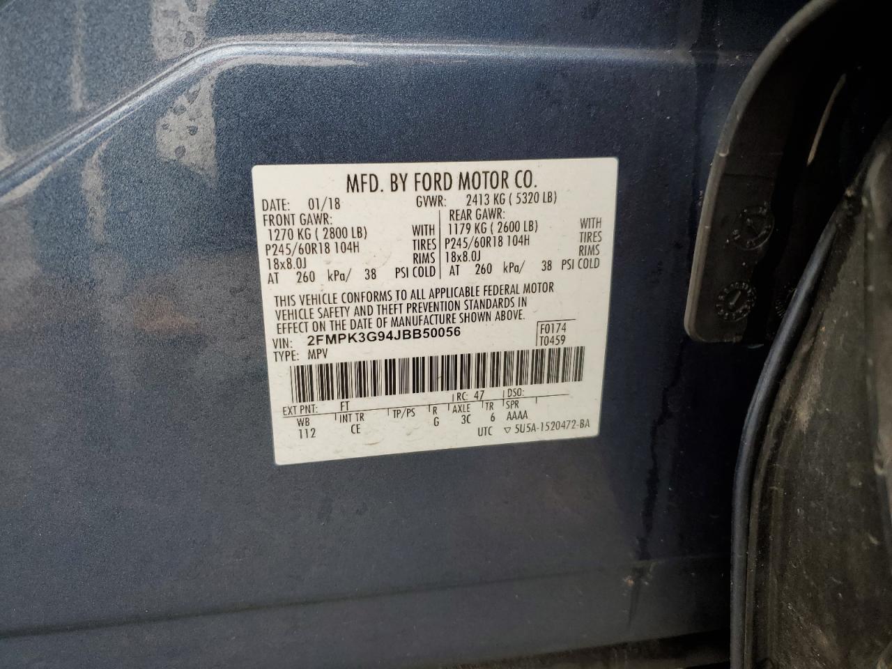 2FMPK3G94JBB50056 FORD EDGE 2018