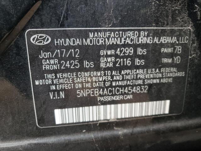 2012 Hyundai Sonata Gls VIN: 5NPEB4AC1CH454832 Lot: 40203074