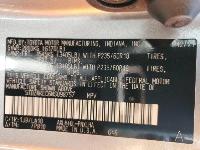 2022 TOYOTA SIENNA LIM 5TDZRKEC6NS098757