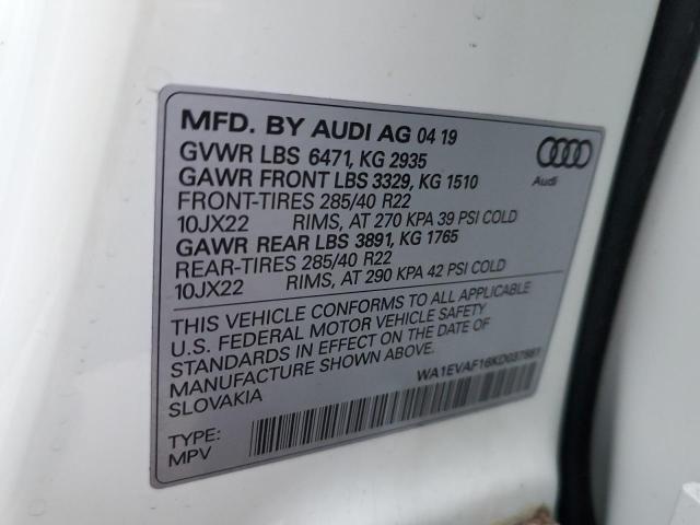 2019 AUDI Q8 PREMIUM WA1EVAF16KD037881
