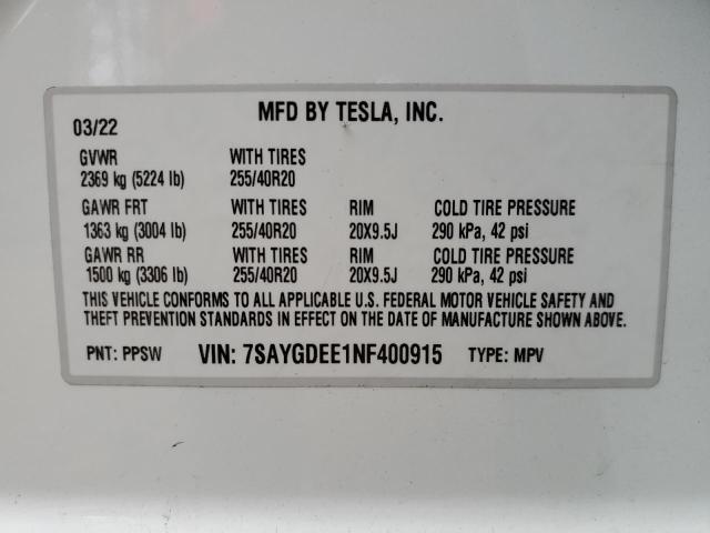 7SAYGDEE1NF400915 Tesla Model Y