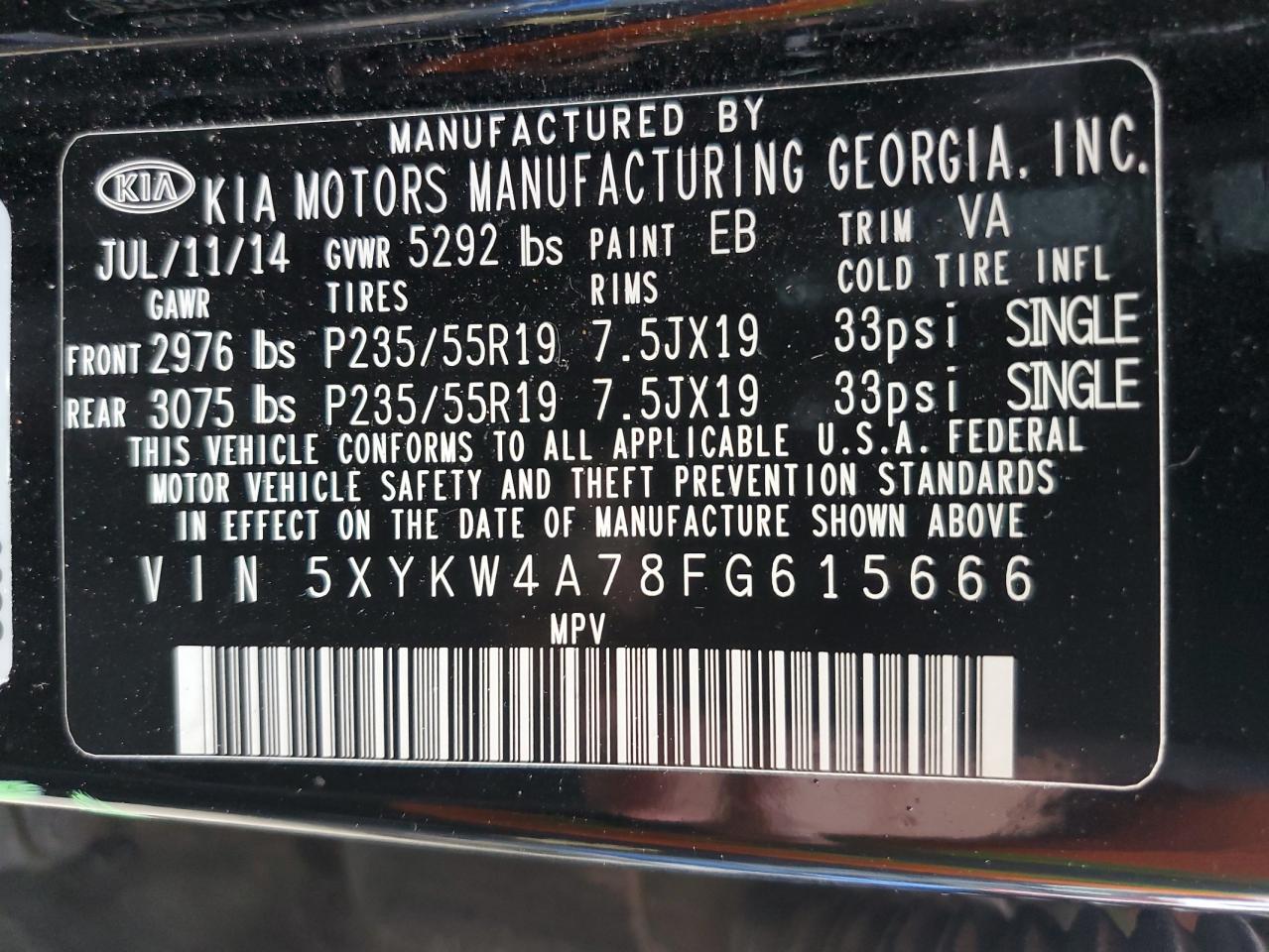 2015 Kia Sorento Sx VIN: 5XYKW4A78FG615666 Lot: 69846072