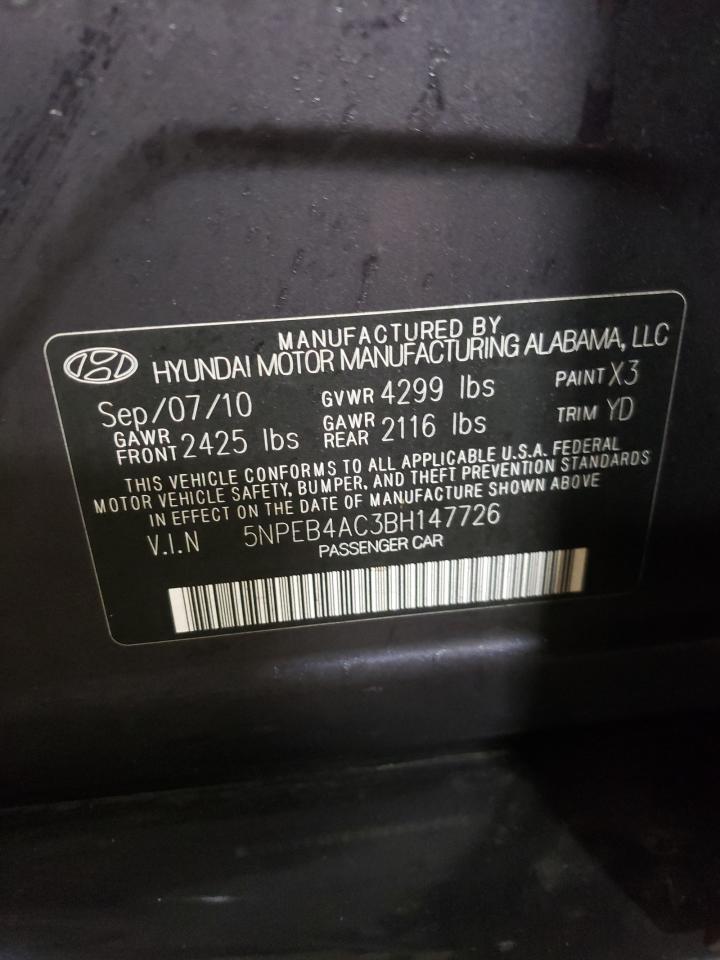 5NPEB4AC3BH147726 2011 Hyundai Sonata Gls