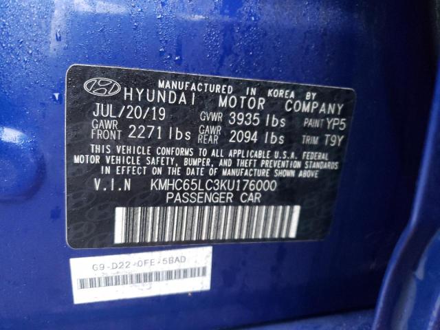2019 HYUNDAI IONIQ BLUE - KMHC65LC3KU176000