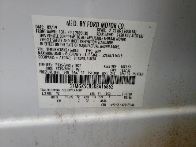 2FMGK5C85KBA16862 Ford FLEX SEL