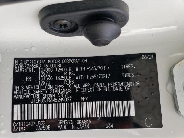2021 TOYOTA 4 RUNNER S JTEFU5JR6M5249027