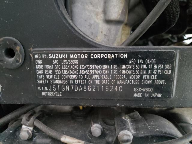 2006 SUZUKI 600R JS1GN7DA862115240