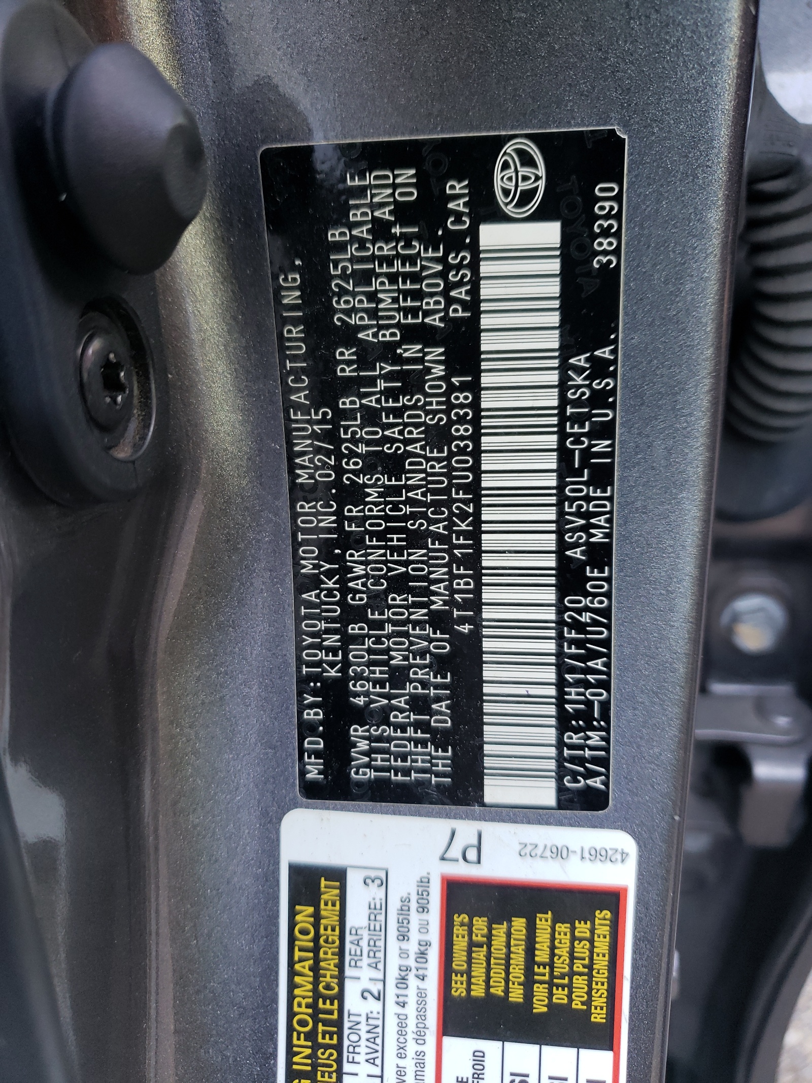 4T1BF1FK2FU038381 2015 Toyota Camry Le