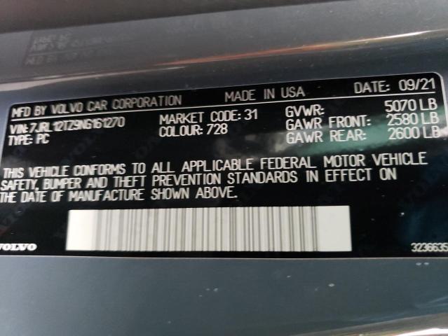2022 VOLVO S60 B5 MOM 7JRL12TZ9NG161270