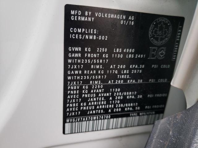 2016 VOLKSWAGEN TIGUAN COM WVGJV7AX7GW576780