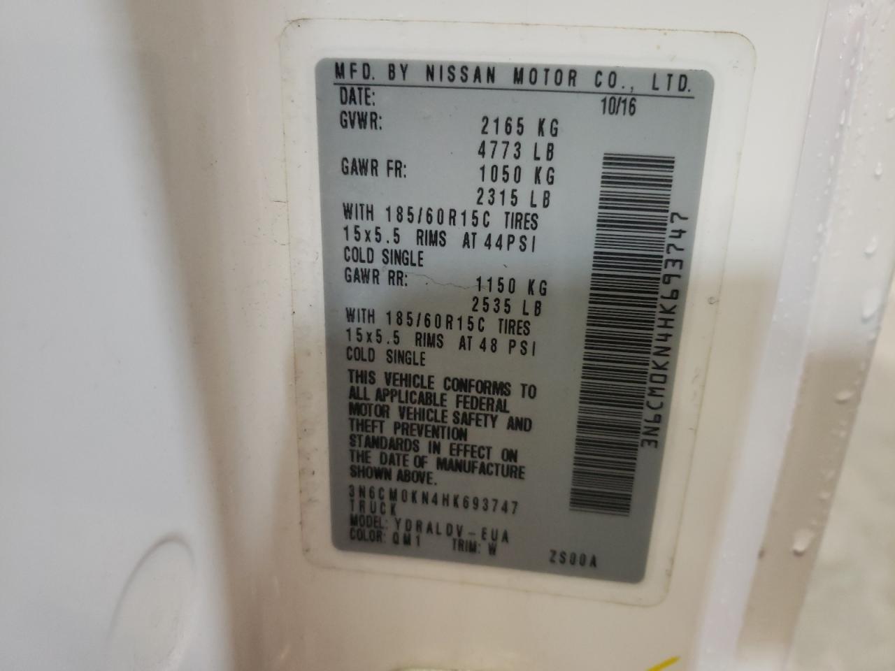 2017 Nissan Nv200 2.5S VIN: 3N6CM0KN4HK693747 Lot: 81989483