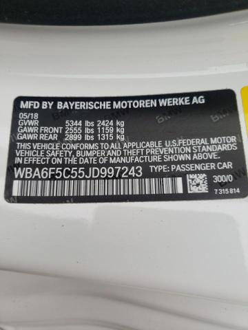 2018 BMW 650 I WBA6F5C55JD997243