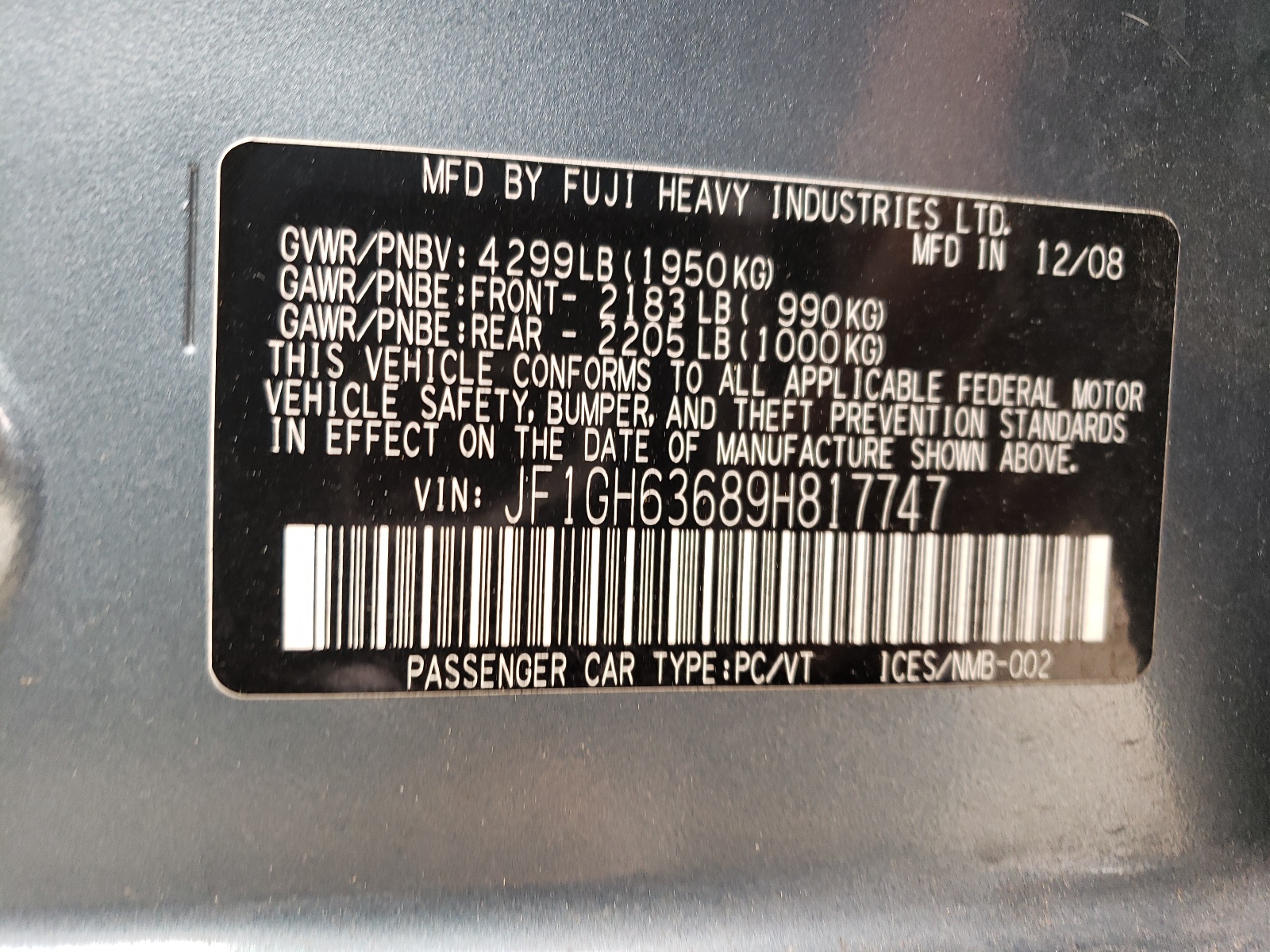 JF1GH63689H817747 2009 Subaru Impreza Outback Sport