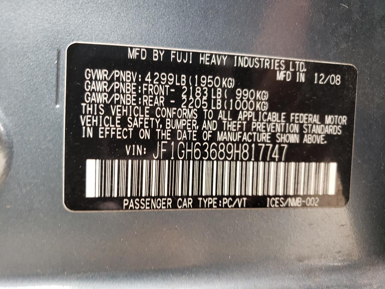 2009 Subaru Impreza Outback Sport VIN: JF1GH63689H817747 Lot: 70194422