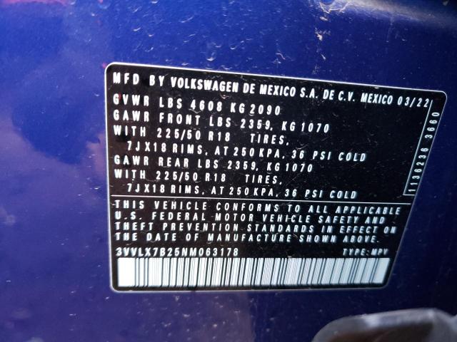 2022 VOLKSWAGEN TAOS SE IQ - 3VVLX7B25NM063178