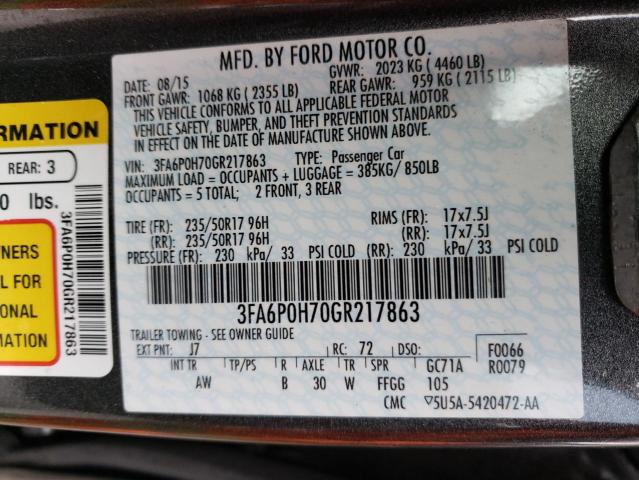 2016 FORD FUSION SE - 3FA6P0H70GR217863