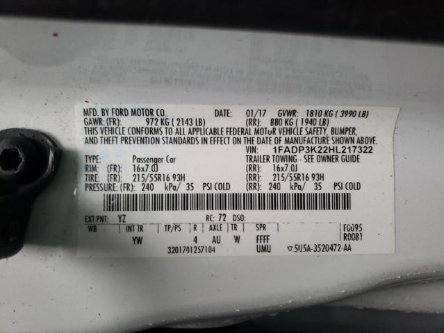 2017 FORD FOCUS SE - 1FADP3K22HL217322