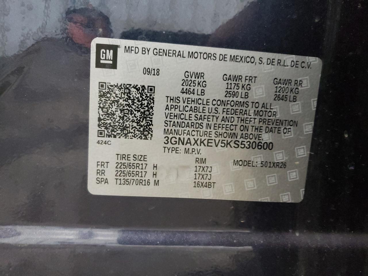 2019 Chevrolet Equinox Lt VIN: 3GNAXKEV5KS530600 Lot: 70022042