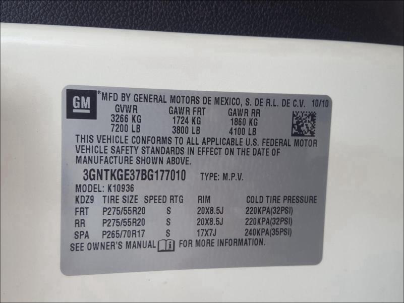 2011 CHEVROLET AVALANCHE 3GNTKGE37BG177010