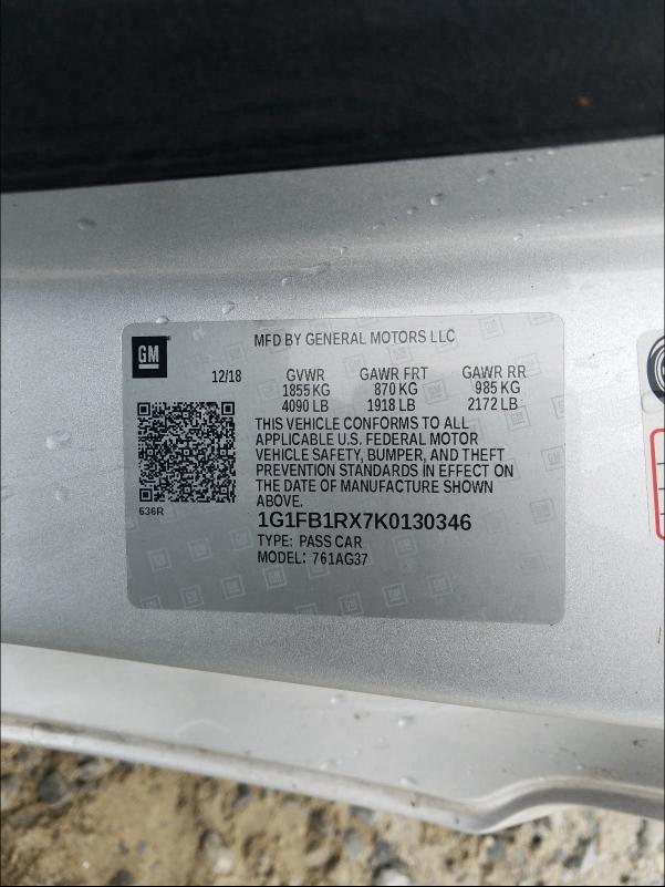 2019 CHEVROLET CAMARO 1G1FB1RX7K0130346