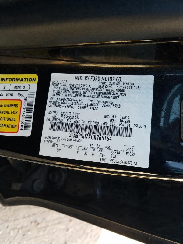 2016 FORD FUSION SE 3FA6P0H7XGR266164