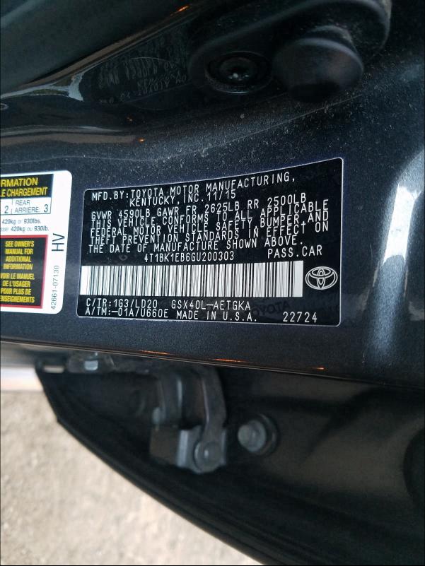 2016 TOYOTA AVALON XLE 4T1BK1EB6GU200303