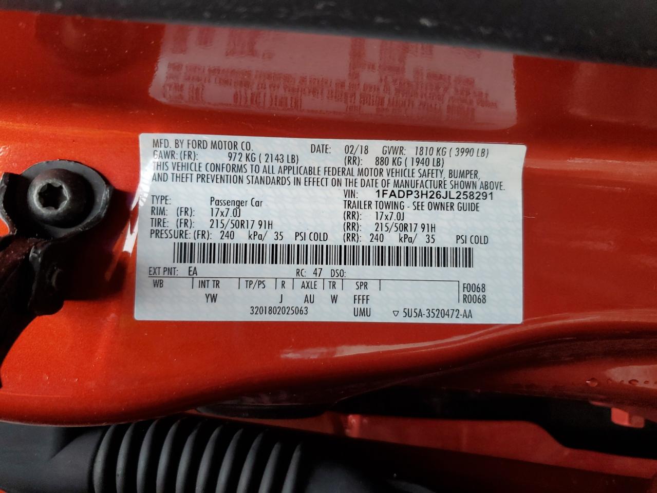 1FADP3H26JL258291 FORD FOCUS 2018