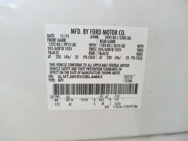 2016 LINCOLN MKX SELECT 2LMTJ6KRXGBL44663