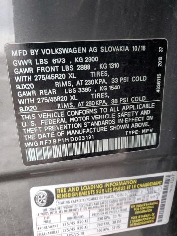 2017 VOLKSWAGEN TOUAREG WO WVGRF7BP1HD003191