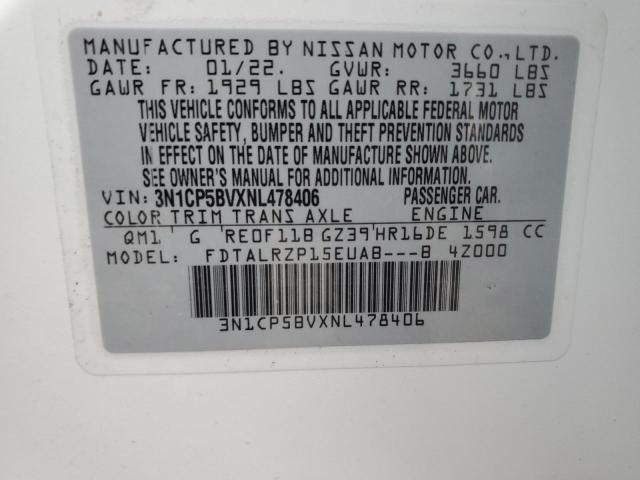 3N1CP5BVXNL478406 Nissan KICKS S