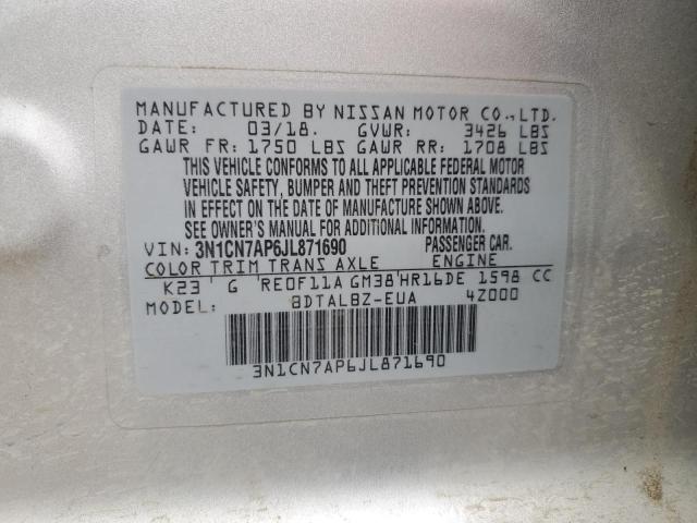 3N1CN7AP6JL871690 Nissan VERSA S